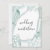 結婚の3D効果白ミントグリーンフレーム 招待状 (正面)