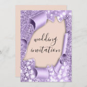 結婚の3D効果赤面グリッター紫グリッター 招待状 (正面/裏面)