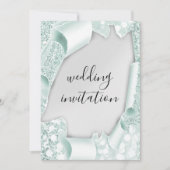 結婚の3D効果銀ミントグリーンフレーム 招待状 (正面)