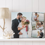 結婚の4フォトコラージュと垂直ジグザグ フェイクキャンバスプリント<br><div class="desc">4つのフェイク写真で独自のキャンお気に入りのバを作結婚成するこの写真テンプレートは、1つの主背景写真と残りの3つの写真が縦ジグザグのモンタージュを形成するフォトコラージュを作成するように設定される。写真は横長の黒で表示され縁どる。</div>