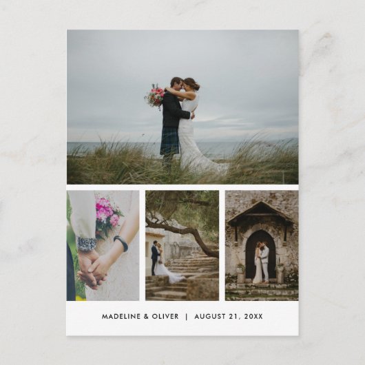 結婚の4枚の写真ミニマシンプルリストありがとう ポストカード (正面)