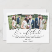結婚の4枚の写真モダンミニマル書道愛 サンキューカード (正面)
