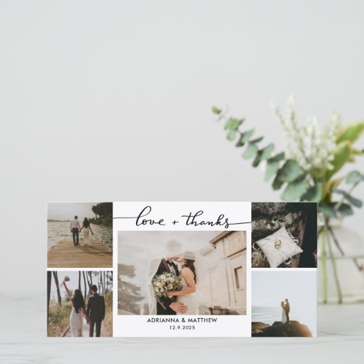 結婚の5枚の写真感謝していLove and Script サンキューカード (スタンド正面)