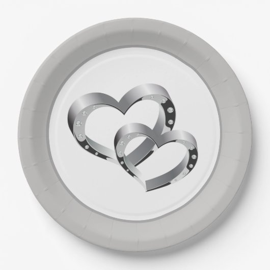 結婚の9インチ紙プレート- 2つのハート ペーパープレート (正面)