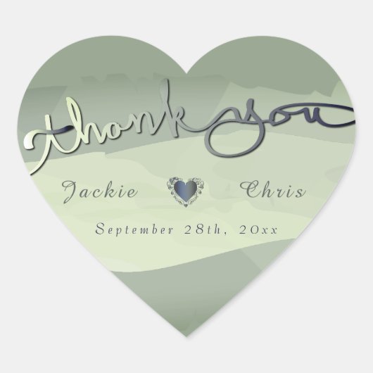 結婚の「ありがとう」グレー・ウォッシュ ハートシール (正面)