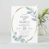 結婚の |ほこりっぽいブルーウォーターカラーユーカリ葉の 招待状 (スタンド正面)