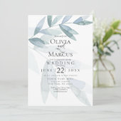 結婚の |ほこりっぽいブルーウォーターカラーユーカリ葉の 招待状 (スタンド正面)