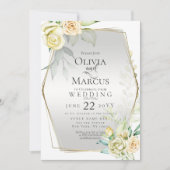 結婚の |アイボリーイエロー赤面水カラーバラ 招待状 (正面)
