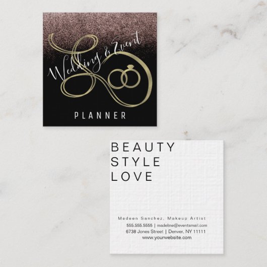 結婚の&イベントプランナーフェイクグリッター金ゴールドリングや輪 スクエア名刺 (正面/裏面)