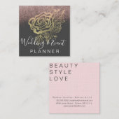 結婚の&イベントプランナーフェイク金ゴールドバラとピンク スクエア名刺 (正面/裏面)