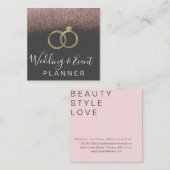 結婚の&イベントプランナーフェイク金ゴールドリングや輪ピンク スクエア名刺 (正面/裏面)