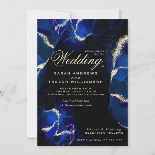 結婚の |エキゾチック王室のブルーアルコールインク招待状 招待状 (正面)