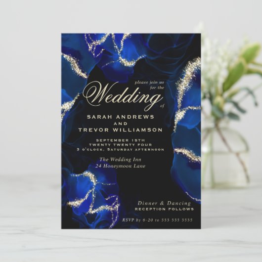 結婚の |エキゾチック王室のブルーアルコールインク招待状 招待状 (スタンド正面)