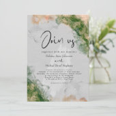 結婚の |エメラルドとコーラルアルコールインク 招待状 (スタンド正面)