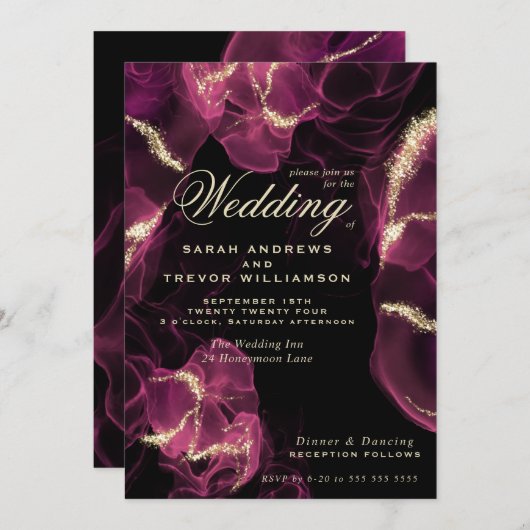 結婚の クリムゾンベリーアルコールインク 招待状 (正面/裏面)