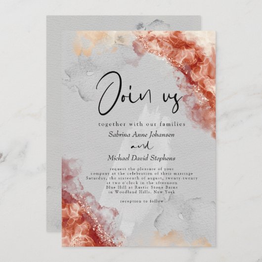 結婚の |クリーミーな夢のセドナクレイのアルコールインク 招待状 (正面/裏面)