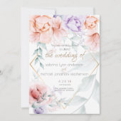 結婚の |シックなトレンディーコーラルと薄紫アクアレル 招待状 (正面)