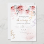結婚の |シックなトレンディーコーラルと薄紫アクアレル 招待状 (正面)