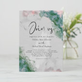 結婚の |シックな松と赤面抽象芸術アルコールインク 招待状 (スタンド正面)