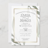 結婚の |セージ緑のオリーブ枝水色リーフ 招待状 (正面)