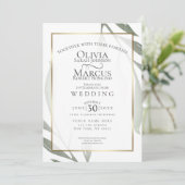 結婚の |セージ緑のオリーブ枝水色リーフ 招待状 (スタンド正面)