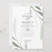 結婚の |セージ緑のオリーブ枝水色リーフ 招待状 (正面)