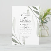 結婚の |セージ緑のオリーブ枝水色リーフ 招待状 (スタンド正面)