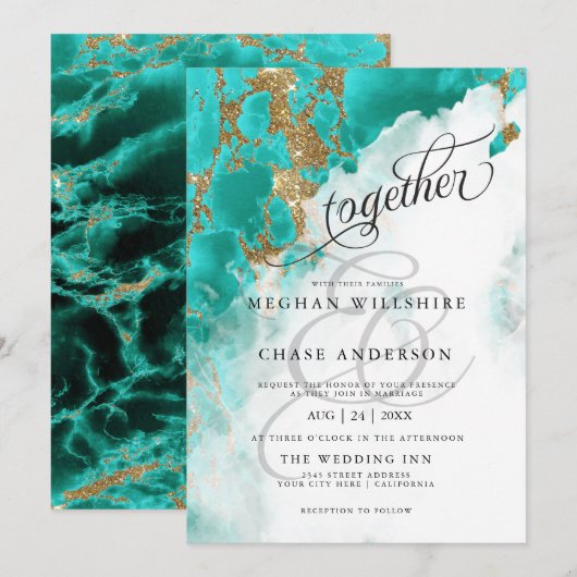 結婚の |ターコイズ水彩BarefootBride™ (正面/裏面)