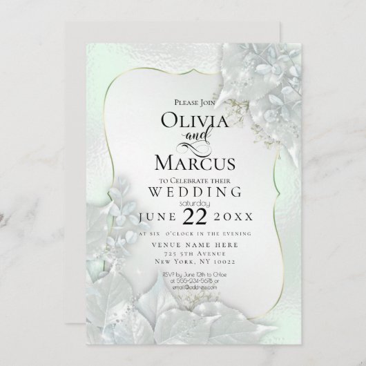 結婚の |ハネディグリーンパールきらめく 招待状 (正面/裏面)