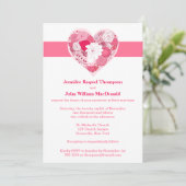 結婚の |ピンクと白 |フローラ |ハート 招待状 (スタンド正面)