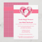 結婚の |ピンクと白 |フローラ |ハート 招待状 (正面/裏面)