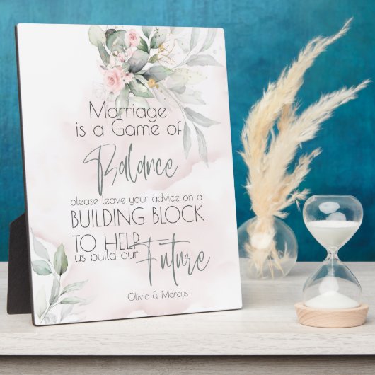 結婚の |ピンクのバラと淡い色の緑の葉 フォトプラーク (側面)