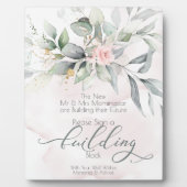 結婚の |ピンクウォーターバラBOHO建物ブロック フォトプラーク (正面)