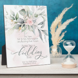 結婚の |ピンクウォーターバラBOHO建物ブロック フォトプラーク