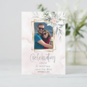 結婚の |フローラフォトフレーム淡い色のピンク 招待状 (スタンド正面)