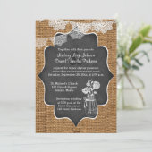 〜結婚の|メイソン·ジャー、レース、バーラップ|黒板 招待状 (スタンド正面)