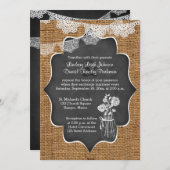 〜結婚の|メイソン·ジャー、レース、バーラップ|黒板 招待状 (正面/裏面)