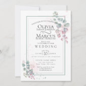 結婚の |モダンユーカリ葉 招待状 (正面)