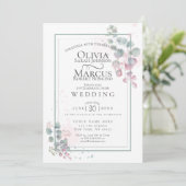 結婚の |モダンユーカリ葉 招待状 (スタンド正面)