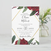 結婚の |リッチエレガントブルゴーニュMarsalaフローラ赤 招待状 (スタンド正面)