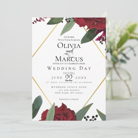 結婚の |リッチエレガント・ブルゴーニュ・マルサラフローラ3 招待状 (スタンド正面)