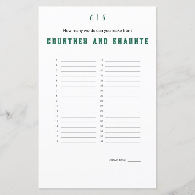 「結婚の」ワードメーカーゲーム (正面)