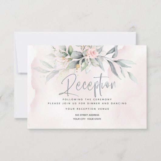 結婚の |ヴィンテージ水彩赤面ピンクのバラ 招待状 (正面)