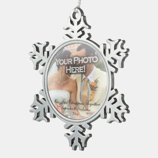 結婚の～初めてのクリスマスフォトオーナメント スノーフレークピューターオーナメント (右)
