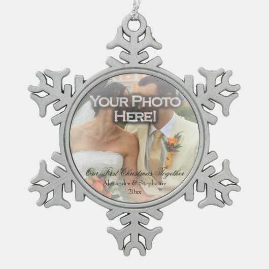 結婚の～初めてのクリスマスフォトオーナメント スノーフレークピューターオーナメント (正面)