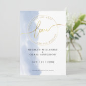 結婚の |埃っぽい青い水色を保存 招待状 (スタンド正面)