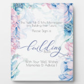 結婚の |建物ブロック青ピンク牡丹 フォトプラーク (正面)