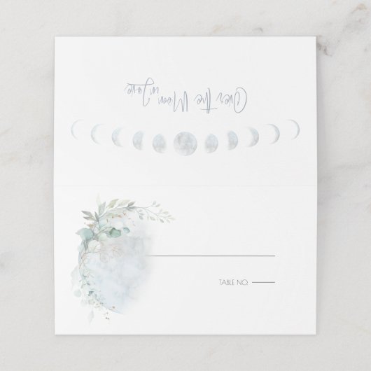 結婚の 愛の月の上のほこりっぽい青 プレイスカード (外部開封)