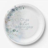 結婚の 愛の月の上のほこりっぽい青 ペーパープレート (正面)