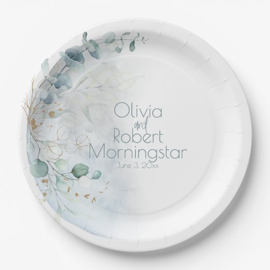 結婚の 愛の月の上のほこりっぽい青 ペーパープレート (正面)